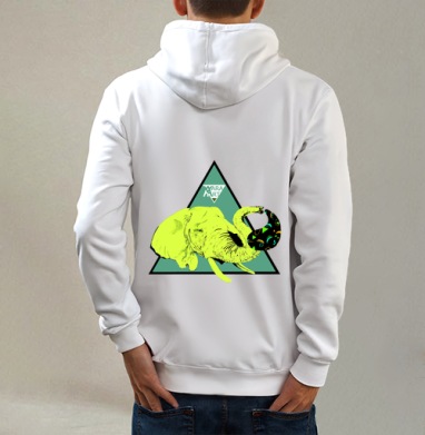 elephant / Слон, Толстовка на молнии, печать на спине. муж. белая v3 320гр