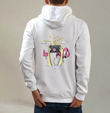 Фламинго, Толстовка на молнии, печать на спине. муж. белая v3 320гр