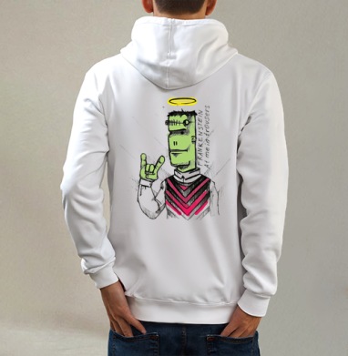 FRANKENSTEIN / Франкенштейн, Толстовка на молнии, печать на спине. муж. белая v3 320гр