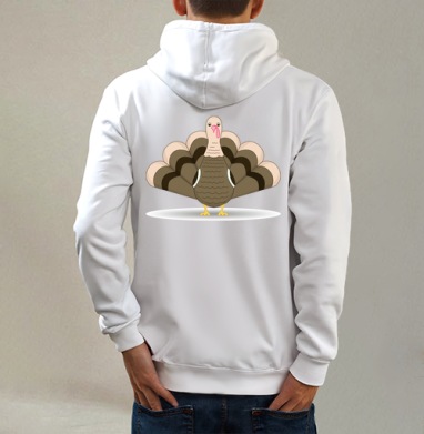 Индейка, Толстовка на молнии, печать на спине. муж. белая v3 320гр