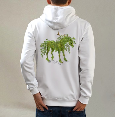 Konik / Коник, Толстовка на молнии, печать на спине. муж. белая v3 320гр