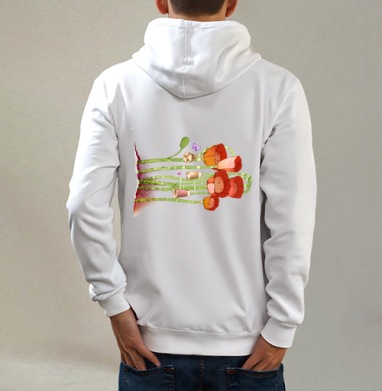Маки, Толстовка на молнии, печать на спине. муж. белая v3 320гр