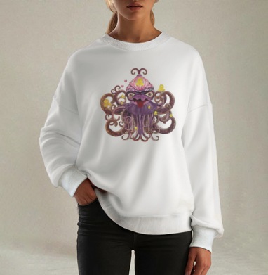 Surreal Octopus / Сюрреалистичный осьминог дружелюбного хаоса трикстер, Свитшот оверсайз белый женский