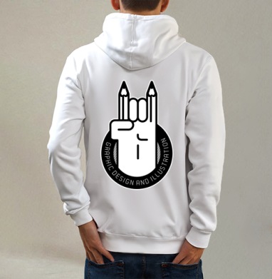 Подходит многим, Толстовка на молнии, печать на спине. муж. белая v3 320гр