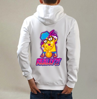 Skeptical Yellow Gangsta Character / Скептичный Жёлтый Гангста Монстр, Толстовка на молнии, печать на спине. муж. белая v3 320гр