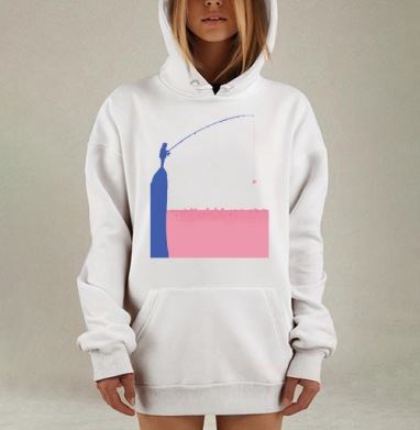 Рыбак ловит сердце на скале голубой и розовый цвет, Hoodie Mjhigh Dig, оверсайз, утепленная