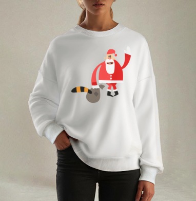 Odd Santa / Необычный Санта тащит тигриный хвост в странное Рождество шутливо, Свитшот оверсайз белый женский