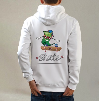 Skater BUCKS / Скейтерские баксы, Толстовка на молнии, печать на спине. муж. белая v3 320гр