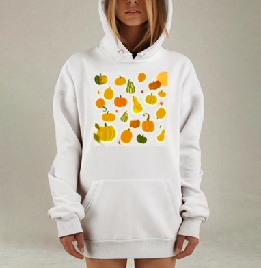 Осенний урожай тыквы и плодов на белом фоне, Hoodie Mjhigh Dig, оверсайз, утепленная