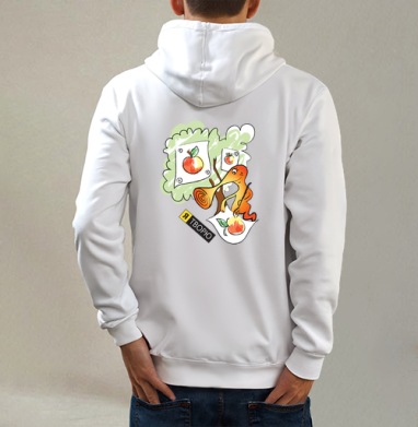 Яркий художник с длинным носом и яблоком, Толстовка на молнии, печать на спине. муж. белая v3 320гр