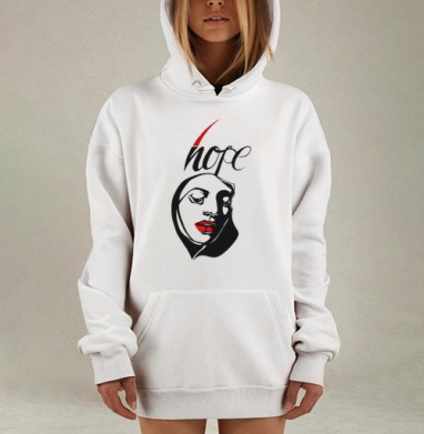 Эмоциональный женский портрет с надписью nope, Hoodie Mjhigh Dig, оверсайз, утепленная