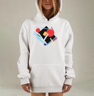 Абстрактная динамичная композиция в стиле конструктивизм, Hoodie Mjhigh Dig, оверсайз, утепленная