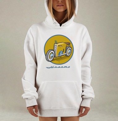 Желтый ретро мотоцикл смешанный с машиной Жимото, Hoodie Mjhigh Dig, оверсайз, утепленная