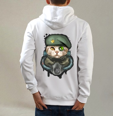 Кот Войны, Толстовка на молнии, печать на спине. муж. белая v3 320гр