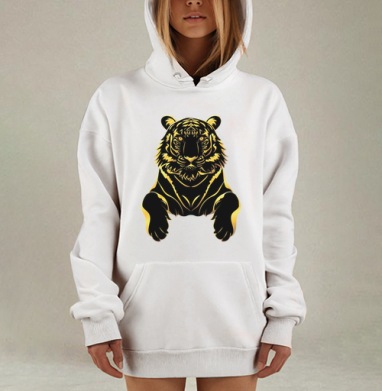 Черный тигр с золотыми полосами и мощным взглядом, Hoodie Mjhigh Dig, оверсайз, утепленная