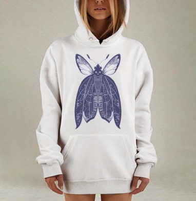 Мистическая бабочка «Мёртвая голова» в стиле линогравюры, Hoodie Mjhigh Dig, оверсайз, утепленная