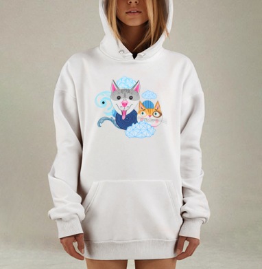 Узор из собак и котов, Hoodie Mjhigh Dig, оверсайз, утепленная