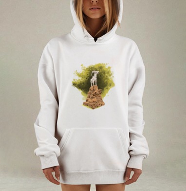 Горный козел на скале под желтым деревом парк Ривьера Сочи, Hoodie Mjhigh Dig, оверсайз, утепленная