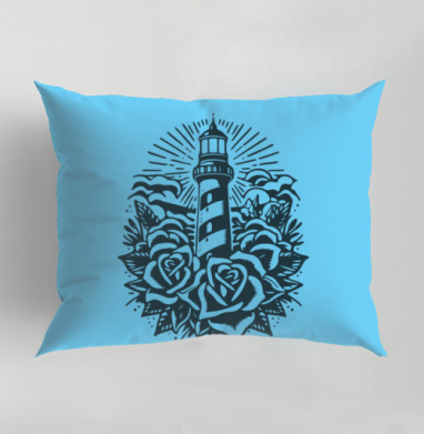 Lighthouse and Roses – Маяк и розы стильная татуировка в подарок, Подушка декоративная 50х70 см