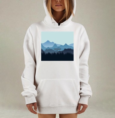 Минималистичный горный пейзаж с лесом и надписью minimum минимум, Hoodie Mjhigh Dig, оверсайз, утепленная