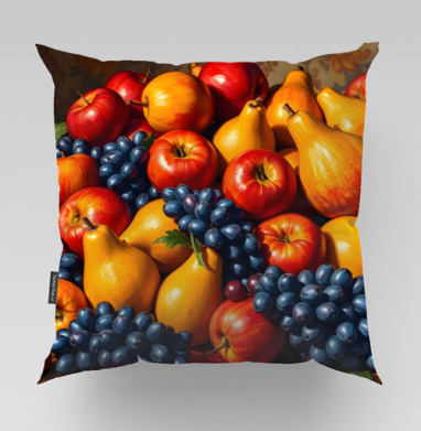 Спелые яблоки груши Натюрморт Still Life натюрморт для кухни подарок, Подушка велюр плюшевая 45х45