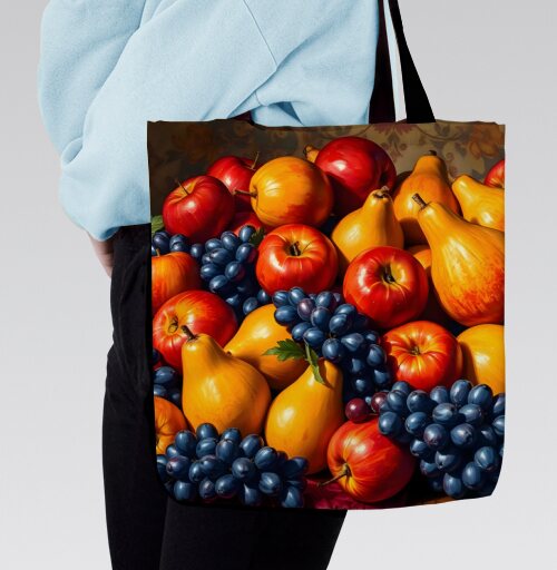 Спелые яблоки груши Натюрморт Still Life натюрморт для кухни подарок, Сумка с ручкой и внутренним карманом на молнии