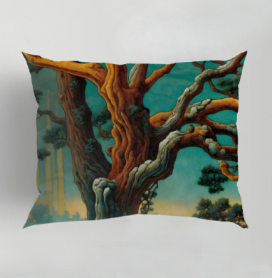Golden tree in turquoise forest / Золотое дерево в бирюзовом лесу, Подушка декоративная 50х70 см