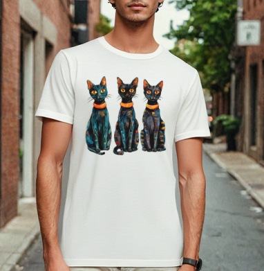 Три черных кота с оранжевыми глазами / Three Black Cats with Orange Eyes, Футболка мужская Base белая