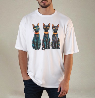 Три черных кота с оранжевыми глазами / Three Black Cats with Orange Eyes - Уютные принты
