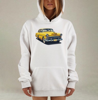 Желтый ретроавтомобиль классический стиль крепкие три слова, Hoodie Mjhigh Dig, оверсайз, утепленная