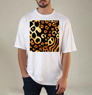 Golden Leopard Pattern / Золотой леопардовый узор для вашего дома, Футболка / Мужчинам / Оверсайз / Белая / C принтом
