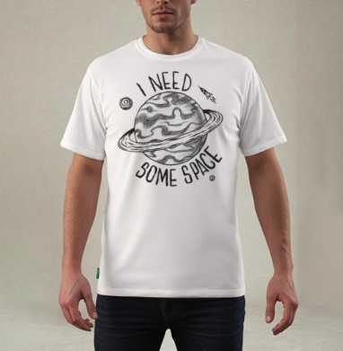 Космическая сцена с игрой слов I NEED SOME SPACE, Футболка мужская REGULAR белая
