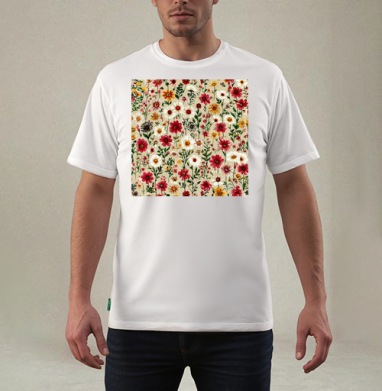 Vintage Wildflower Meadow Garden Pattern / Винтажный луг садовый полевые цветы, Футболка мужская REGULAR белая