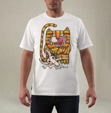 Badass Striped Cat / Дерзкий полосатый кот триумф инстинкта кошачьих, Футболка мужская REGULAR белая