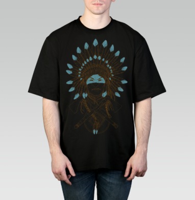 Native American Chief / Индейский вождь в перьях символ силы и достоинства - Футболка мужская оверсайз black, страница 16