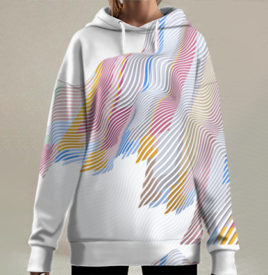 Абстрактное движение ярких полос роскошных цветов, Hoodie Long Oversize 3D