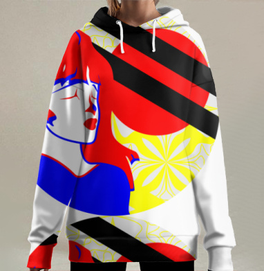 Аниме девушка красный синий желтый внутреннего мира спокойствия, Hoodie Long Oversize 3D