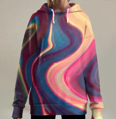 Абстрактное смешение красок с течением в ярких оттенках, Hoodie Long Oversize 3D