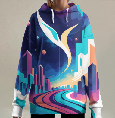 Футуристический синтвейв постер с дорогой в космос, Hoodie Long Oversize 3D