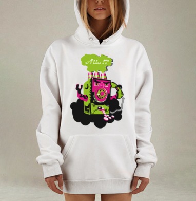Зеленый телефон с трубкой в комиксном стиле живое существо, Hoodie Mjhigh Dig, оверсайз, утепленная