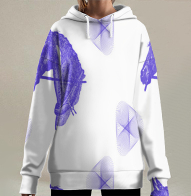 Голова лошади в синей графике Контроль над лошадью, Hoodie Long Oversize 3D