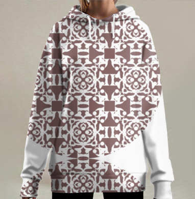 Бордово белая античная геометрия без ограничений, Hoodie Long Oversize 3D