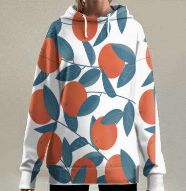 Яркая ветка апельсинового дерева для летней свежести, Hoodie Long Oversize 3D