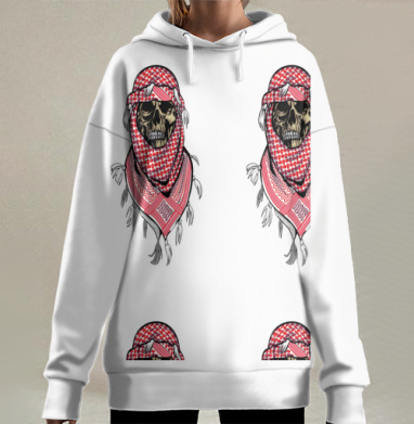 Арабский череп с восточным платком череп с восточным платком, Hoodie Long Oversize 3D