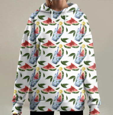 Арбуз в стакане, Hoodie Long Oversize 3D