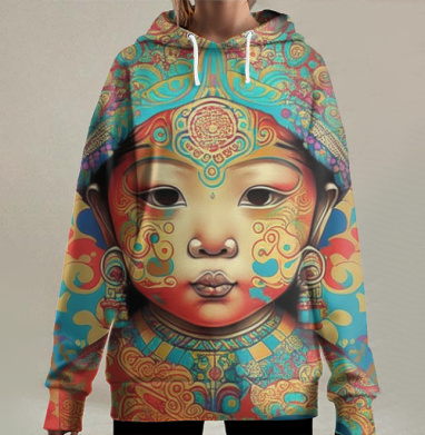 Восточный мальчик в орнаменте традиций и современности, Hoodie Long Oversize 3D