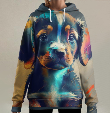 Щенок Доверие Любовь Милый Вместе, Hoodie Long Oversize 3D