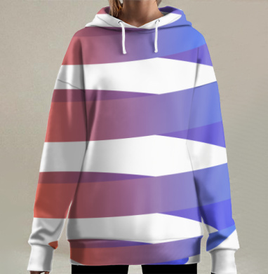 Спиральное движение ленты плавный переход синего розового, Hoodie Long Oversize 3D