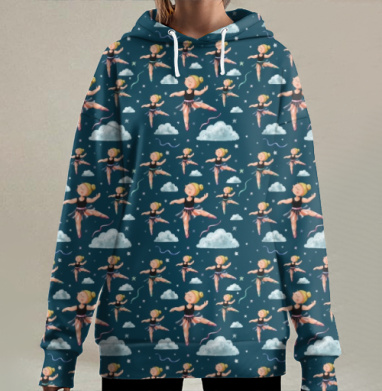 Танцующие балерины на фоне неба легкость парения, Hoodie Long Oversize 3D