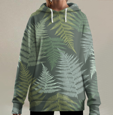 Папоротник зеленые листья на темном фоне для настенных, Hoodie Long Oversize 3D